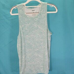 Sonoma Mens Sleeveless Tank Top Wave Print Small Light Blue & White